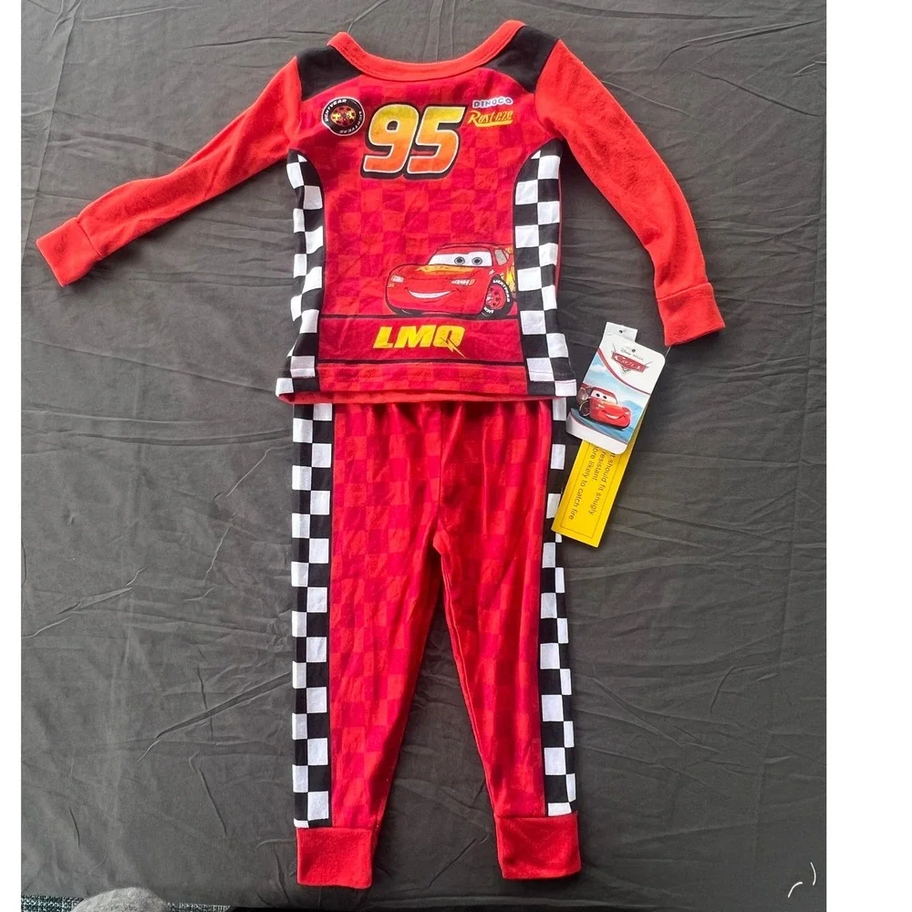 Disney Pixar Cars Lightning McQueen Pajama Set Red Checkered Boys Size 18M  NWT